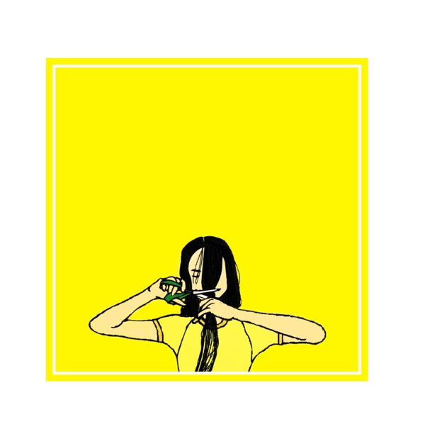黄色卡通手绘长发美女边框元素