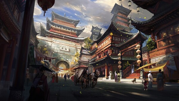 中国古代城镇原画