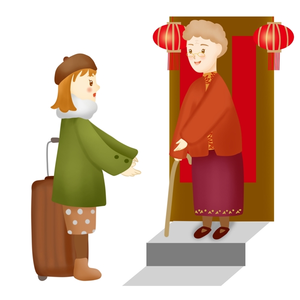 2019新年回家團圓看望親人過年場景