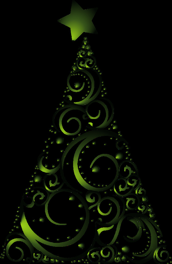 绿色抽象花纹圣诞树元素
