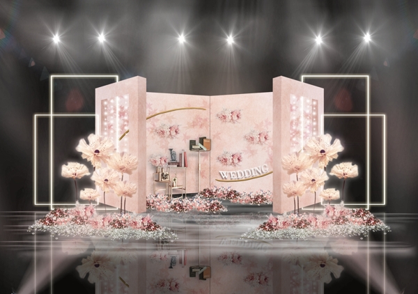 粉色立体展示空间镂空拱门创意婚礼效果图