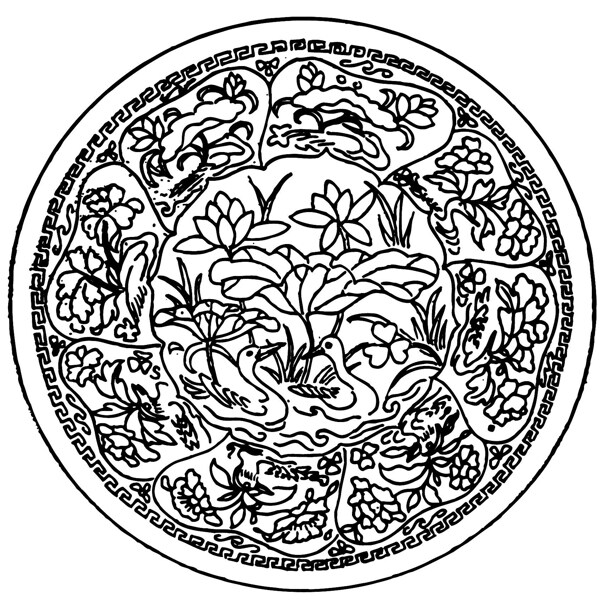 印花矢量圖花卉色彩黑白色民族免費(fèi)素材
