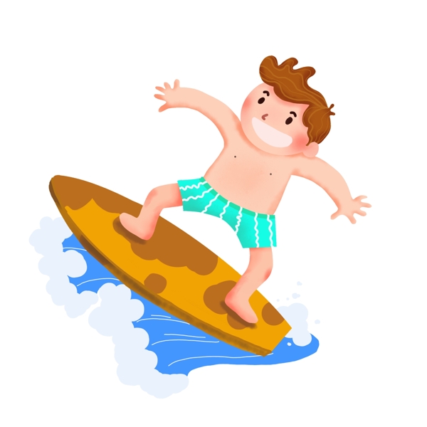 夏天海上冲浪的小男孩