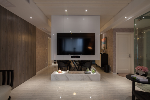 现代时尚客厅白色亮面地板室内装修效果图
