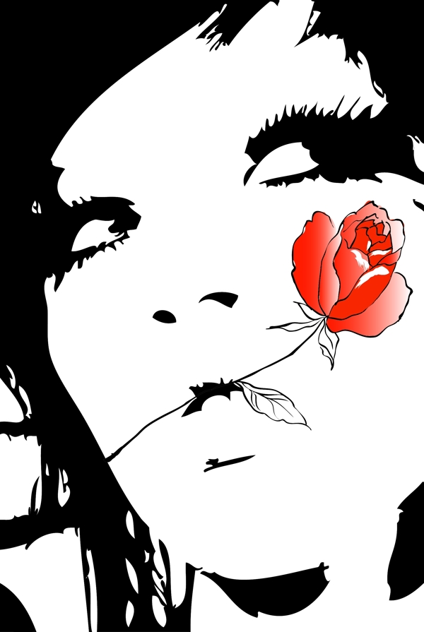 印花矢量圖人物少女女人玫瑰花免費素材