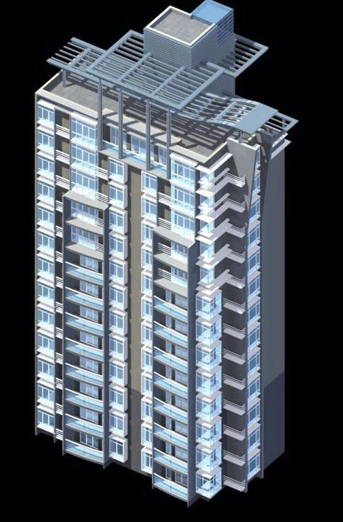 現(xiàn)代小高層塔式住宅樓3D模型