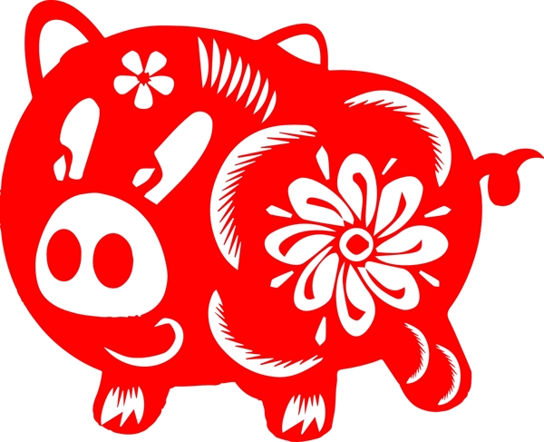 豬年紅色創(chuàng)意剪紙豬元素