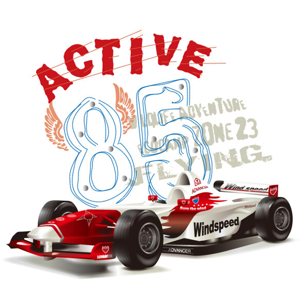 印花矢量圖靚仔裝T恤圖案交通工具F1賽車免費素材