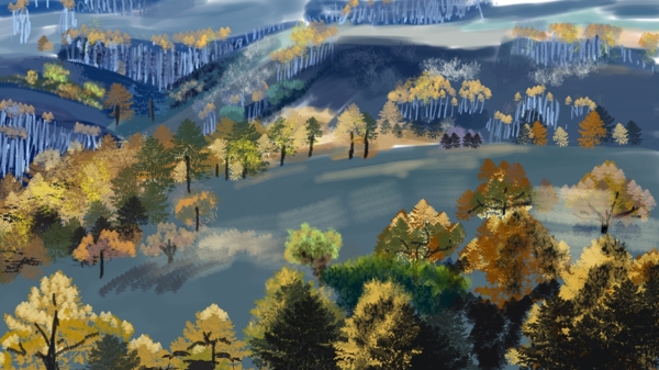 水彩秋季树林背景素材