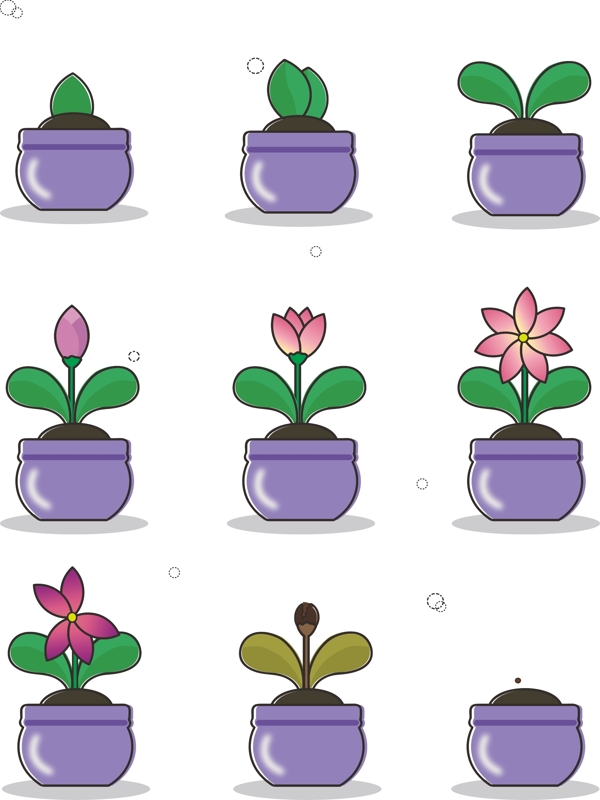 手绘风小清新卡通花朵植物生长过程元素套图