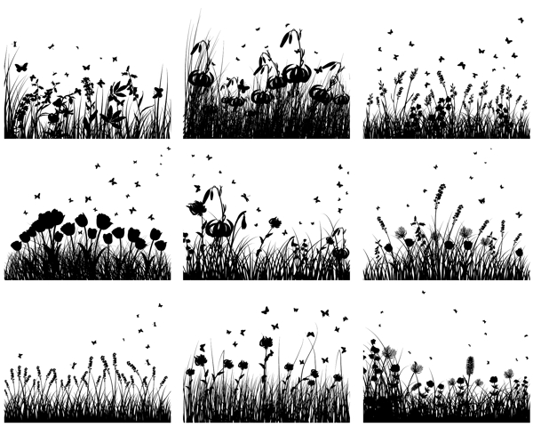 黑白花草矢量素材图片