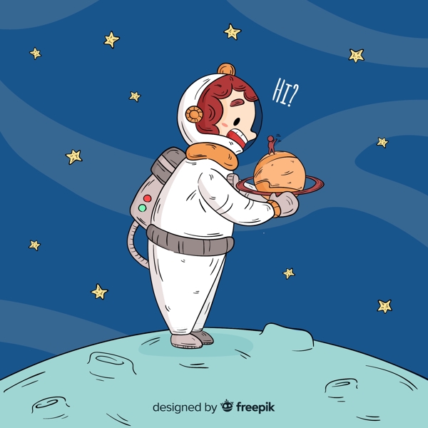 彩绘抱住土星的宇航员