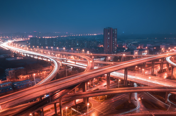 城市夜景高架桥背景海报素材图片