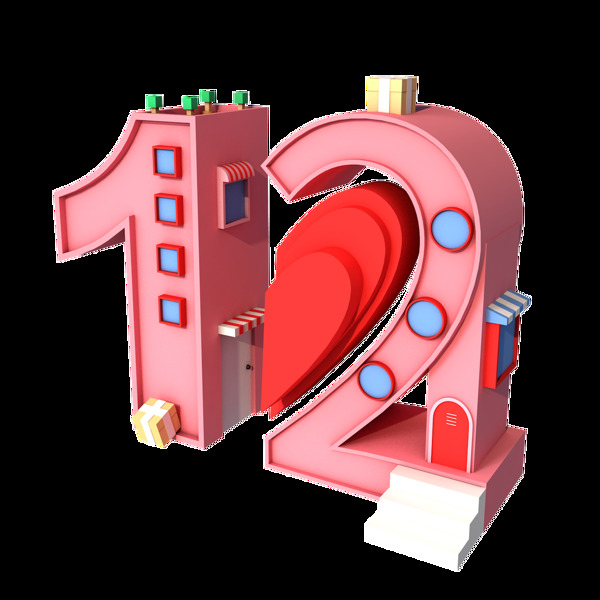 C4D2.5D粉紅色雙十二數(shù)字字體