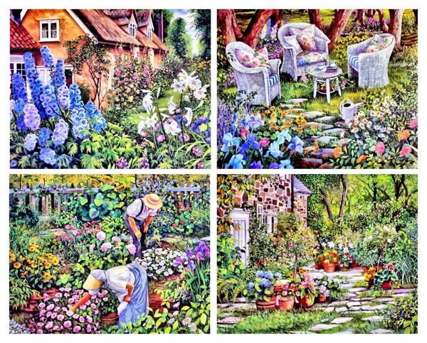浪漫花园油画图片