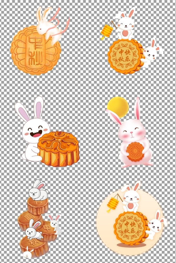 中秋节可爱小兔子和月饼
