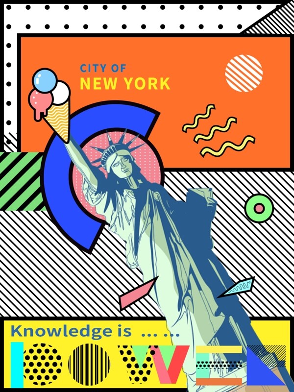 孟菲斯风格几何装饰美国纽约海报