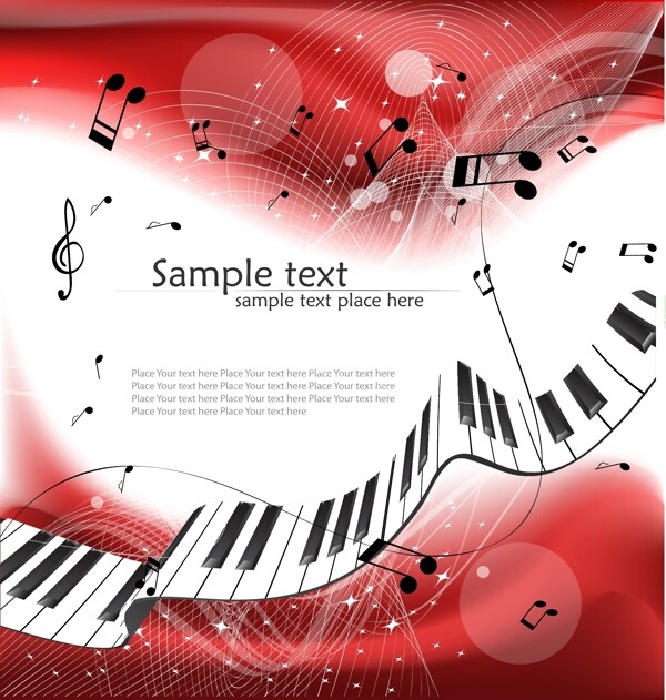 红色抽象音乐音符背景设计矢量素材下载