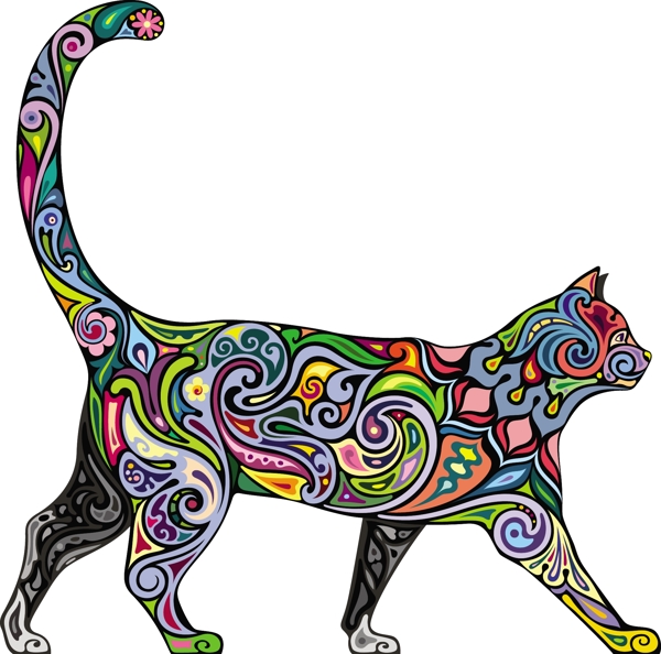 彩色花纹抽象猫