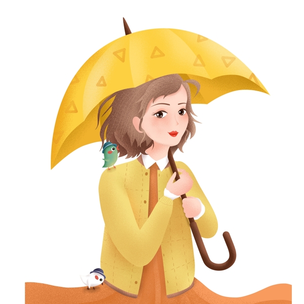 撐傘的卡通女孩元素