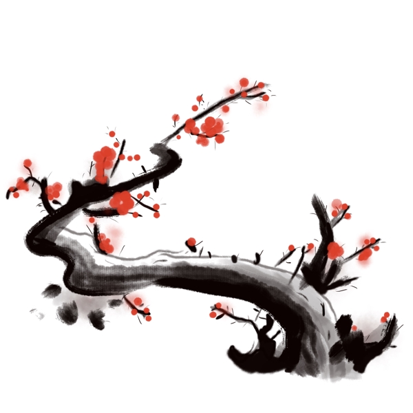 红梅中国风水墨晕染圆形手绘宣纸国画