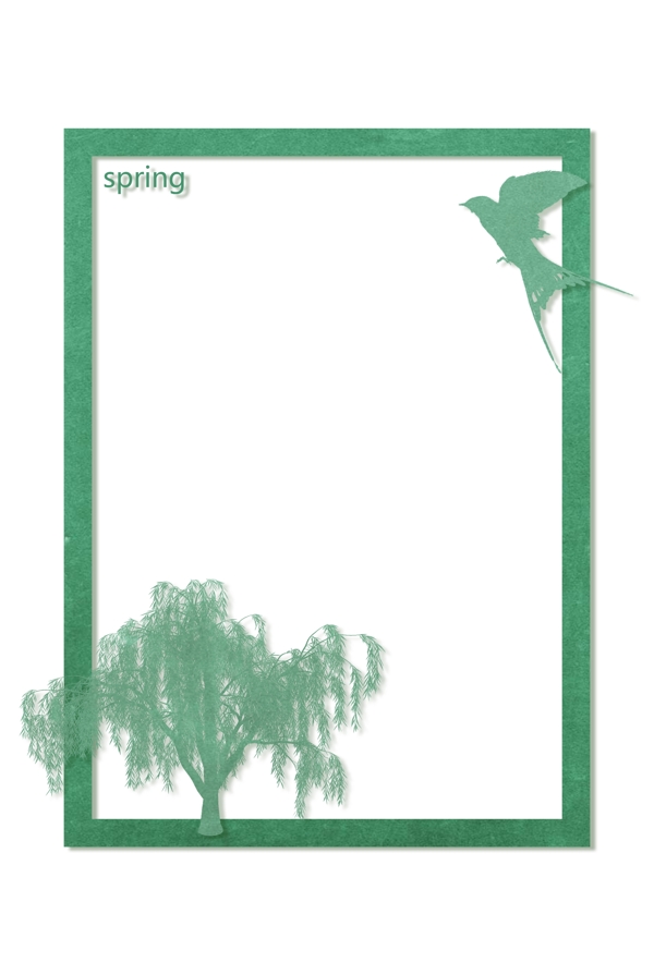 春天柳树燕子立体剪纸边框