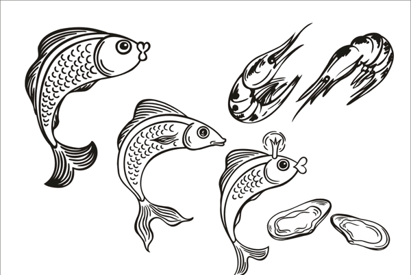 手绘线描鱼