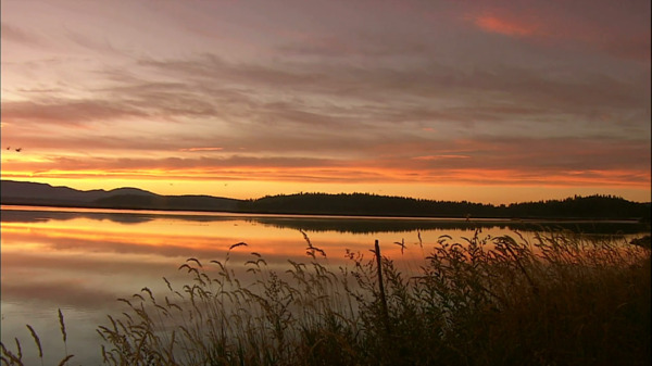 夕阳下的自然风光湖面大景