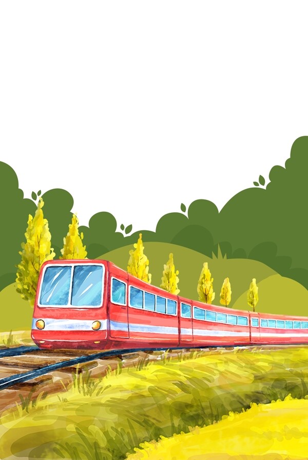 卡通手绘火车旅行插画元素