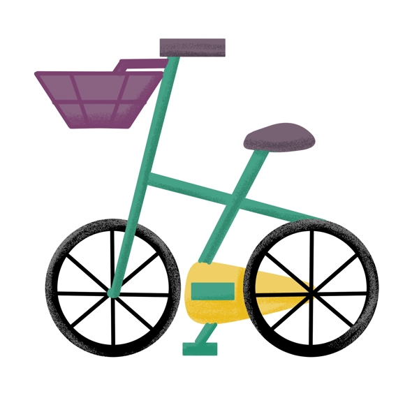手绘绿色自行车插画