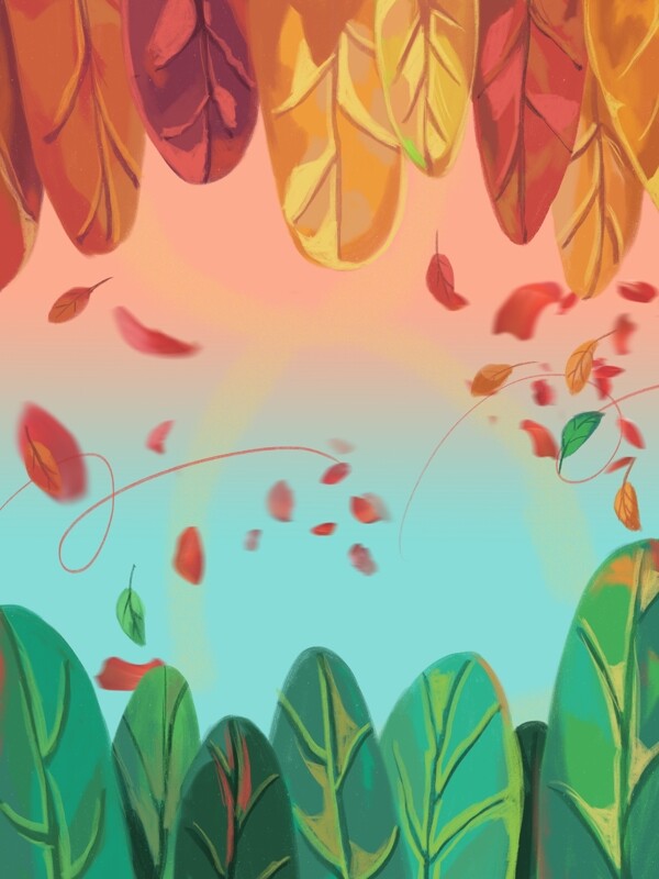 手绘春秋季树叶背景设计