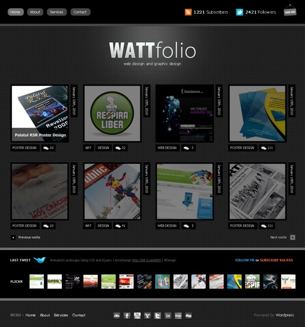 wattfolio个人Web组合布局psd