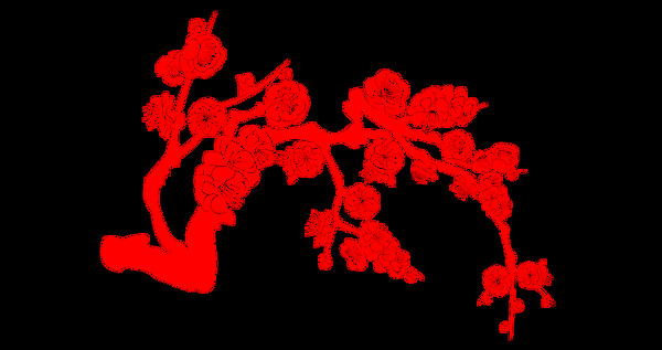 紅色剪紙鮮花樹(shù)枝png元素