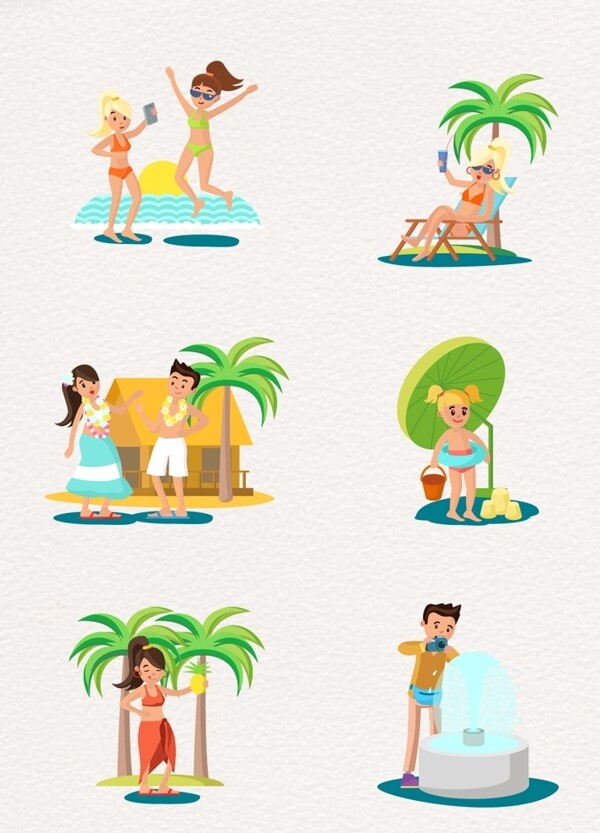 夏日小清新度假沙滩人物场景设计