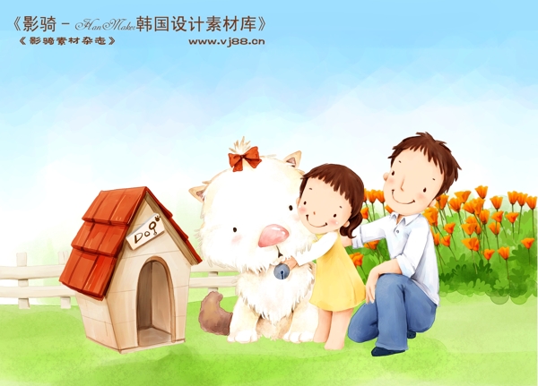 HanMaker韓國設(shè)計素材庫卡通漫畫全家幸福家庭生活父母孩子可愛