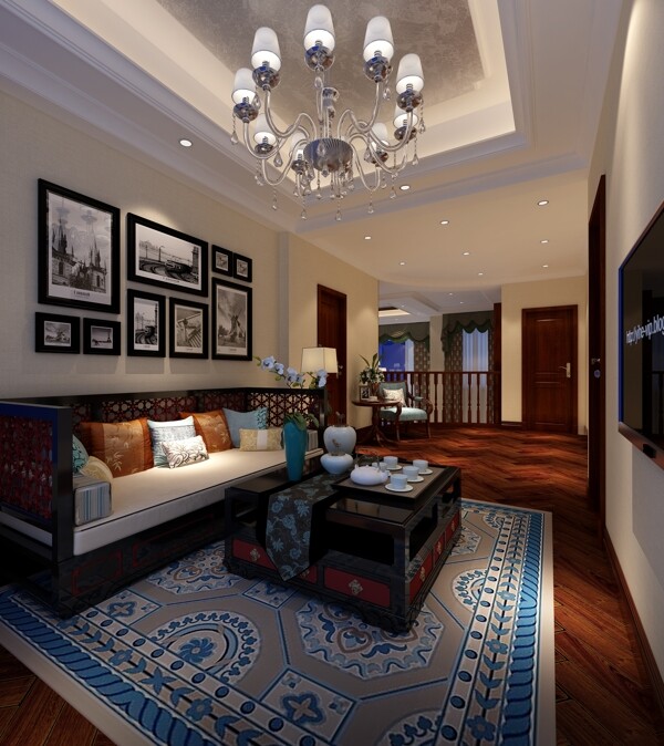 现代客厅异域风情地毯室内装修效果图