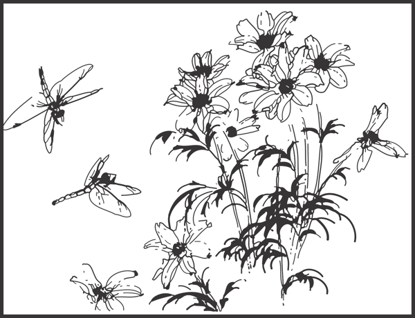 蜻蜓与花卉