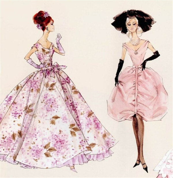 2款粉色花朵礼服设计图