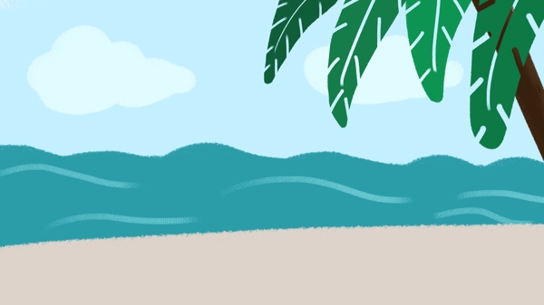 清新简约夏季海滩椰树海浪背景设计