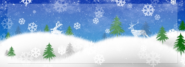 原创蓝色唯美浪漫圣诞雪景