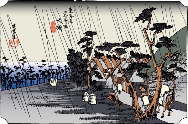 日本浮仕繪與彩繪風景和人物圖片