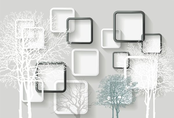 3D方框抽象树背景墙