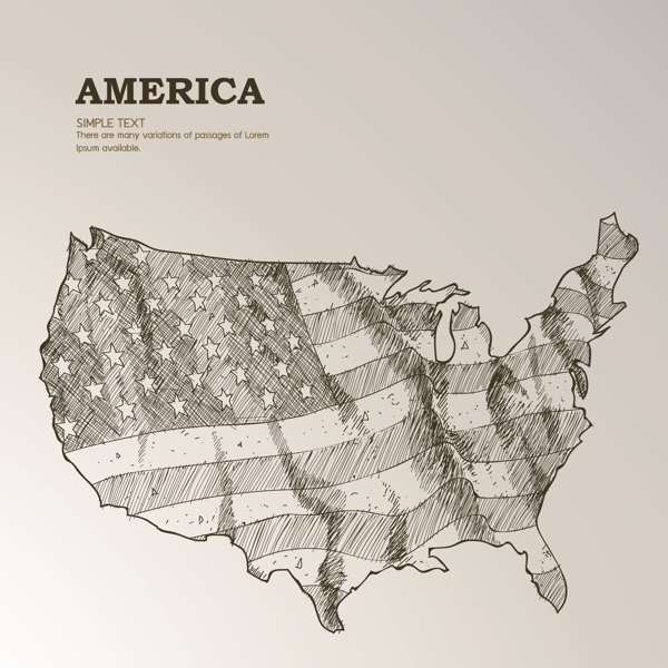 手绘素描风格美国国旗插画