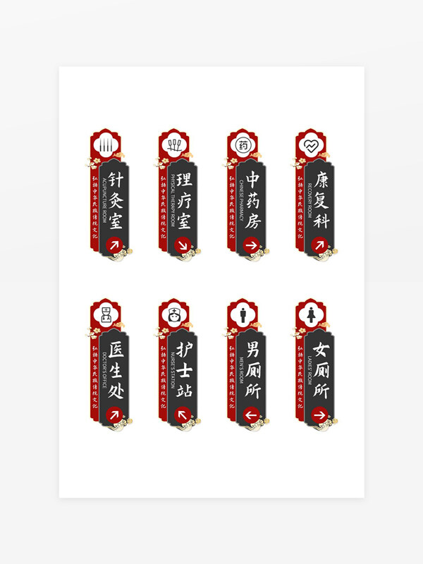 紅色燙金國(guó)風(fēng)醫(yī)院科室門(mén)牌導(dǎo)視牌
