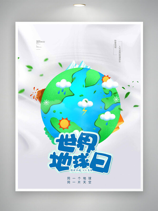 灰色背景创意手绘地球插画世界地球日海报
