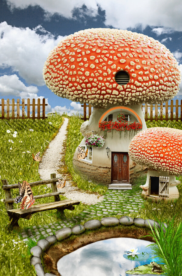 美丽的蘑菇童话小屋