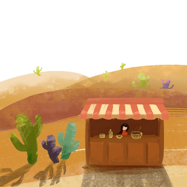沙漠旅行手绘插画