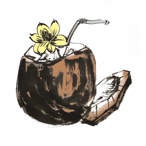 夏天解渴椰子汁手绘插画