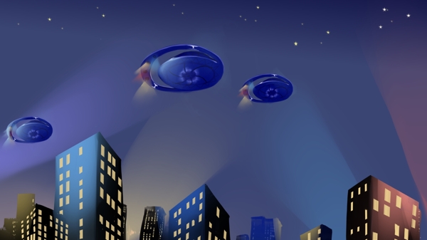 未来科技夜晚飞船插画