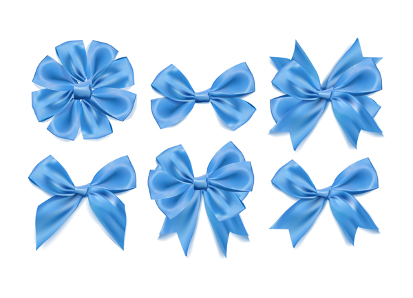 6种蓝丝带蝴蝶结向量集